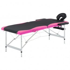 Cama de massagem dobrável 2 zonas alumínio preto e rosa D