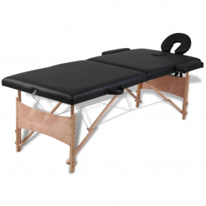 Camilla de masaje plegable 2 zonas estructura de madera negra D