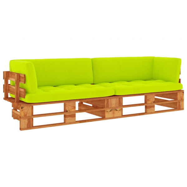 Sofá de palete de 2 lugares com almofadas em madeira de pinho impregnada em castanho D