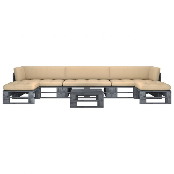 Muebles de palets 6 pzas y cojines madera pino impregnada gris Muebles de palets 6 pzas y cojines madera pino impregnada gris D
