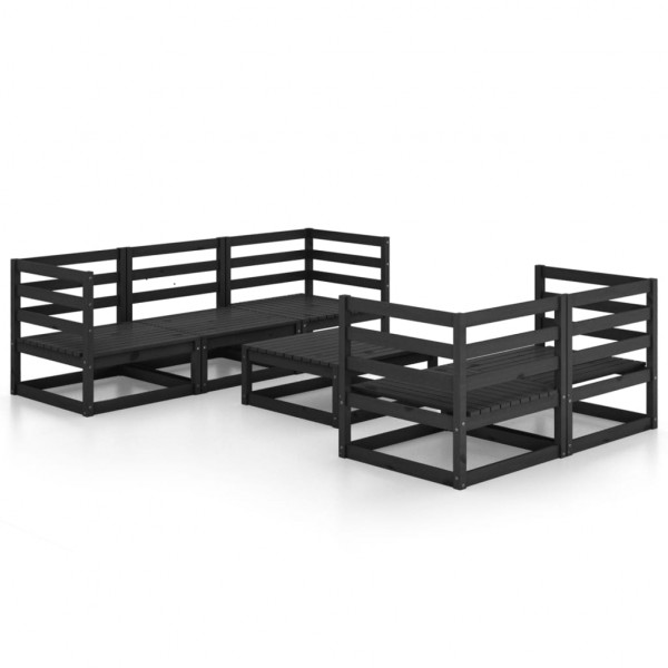 Juego de muebles de jardín 6 piezas negro madera maciza de pino Juego de muebles de jardín 6 piezas negro madera maciza de pino D