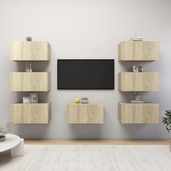 Conjunto de móveis de sala de estar 7 pzas de carvalho Sonoma 30.5x30x60 cm D