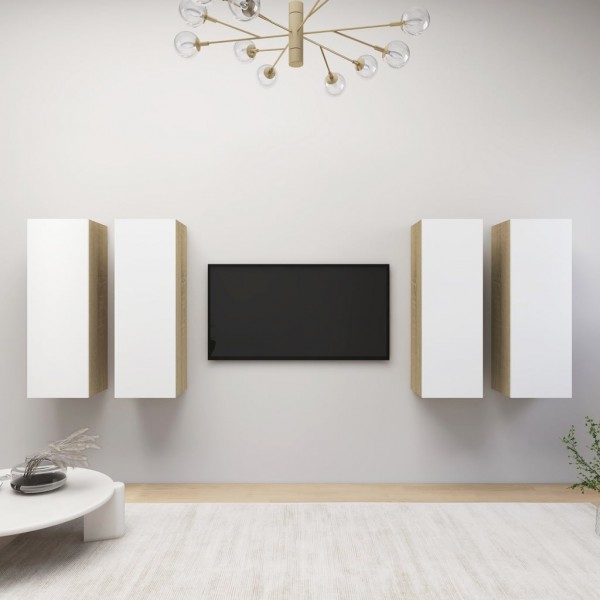 Móveis de sala de estar 4 peças branco e carvalho Sonoma 30.5x30x90 cm D