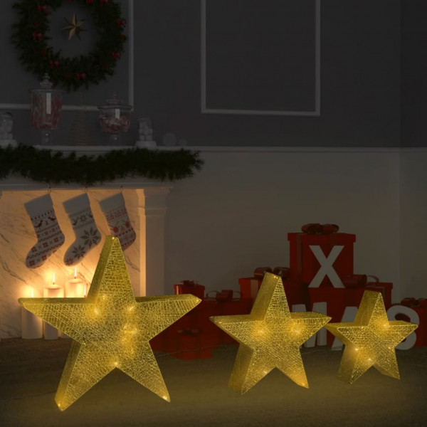 Estrelas decoração de Natal 3 peças LED rede de ouro D