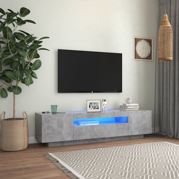 Mobiliário de televisão com luzes LED cinza de concreto 160x35x40 cm D