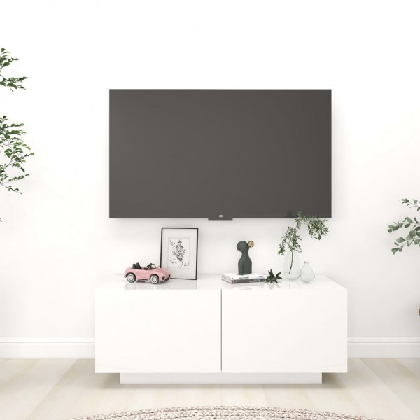 Mobiliário de televisão madeira contraplacada branco brilho 100x35x40 cm D