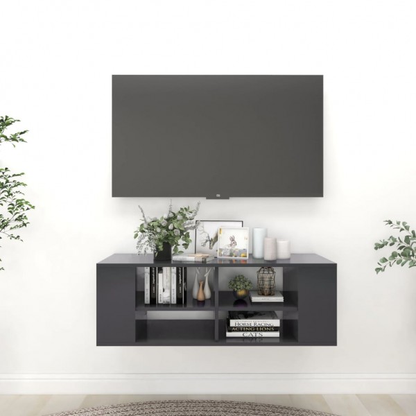 Mobiliário de parede para TV madeira de contraplacado cinza 102x35x35 cm D