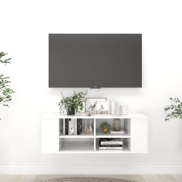 Mueble de pared para TV contrachapada blanco brillo 102x35x35cm D