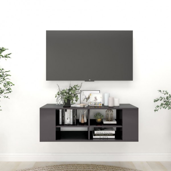 Mobiliário de parede TV madeira contraplacada cinza brilho 102x35x35cm D