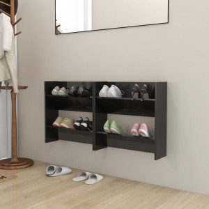 Zapateros de pared 2 uds contrachapada negro brillo 60x18x60 cm D