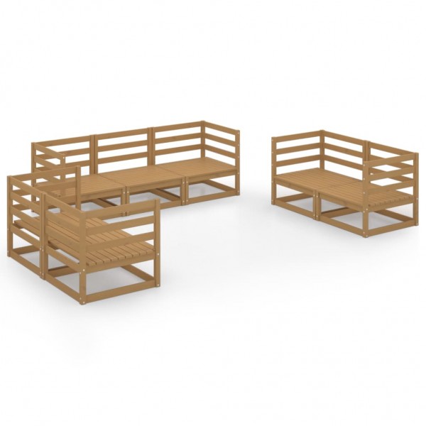 Muebles de jardín 7 piezas marrón miel madera maciza de pino D