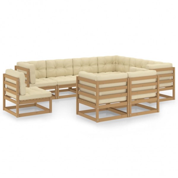 Conjunto de móveis de jardim 9 pzs almofadas madeira pinheiro marrom mel D