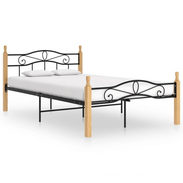 Estructura de cama madera maciza de roble metal negro 120x200 cm D