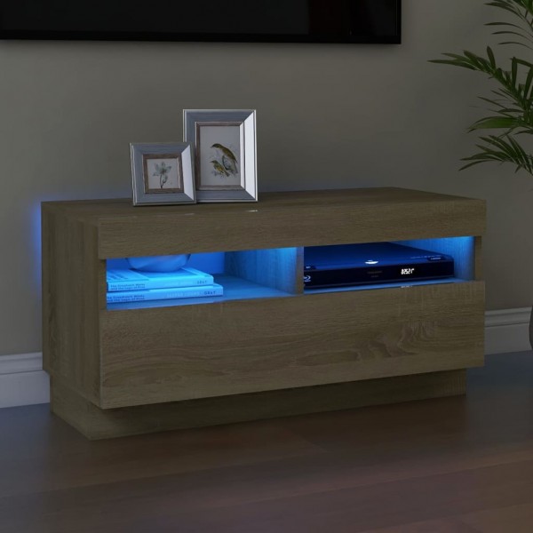 Mueble de TV con luces LED roble Sonoma 80x35x40 cm D