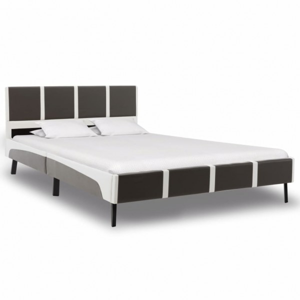 Estructura de cama cuero sintético gris y blanca 135x190 cm D