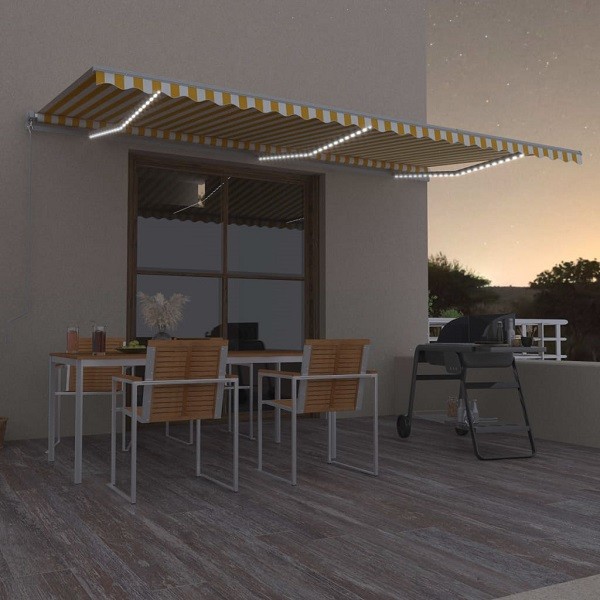 Toldo retrátil manual com LED amarelo e branco 600x350 m D