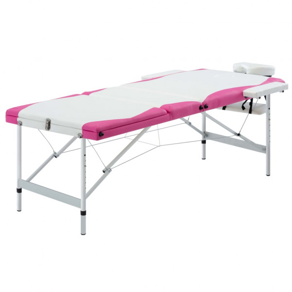 Camilla de masaje plegable 3 zonas aluminio blanco y rosa D
