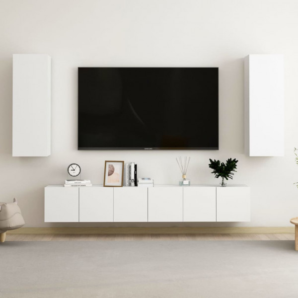 Conjunto de móveis para TV de 5 peças de madeira contraplacada branca D