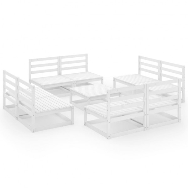 Set de salón de jardín de 9 pzas blanco madera maciza de pino Set de salón de jardín de 9 pzas blanco madera maciza de pino D