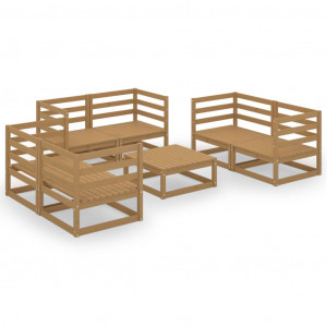 Mobiliário de jardim 7 peças marrom mel madeira maciça de pinheiro D