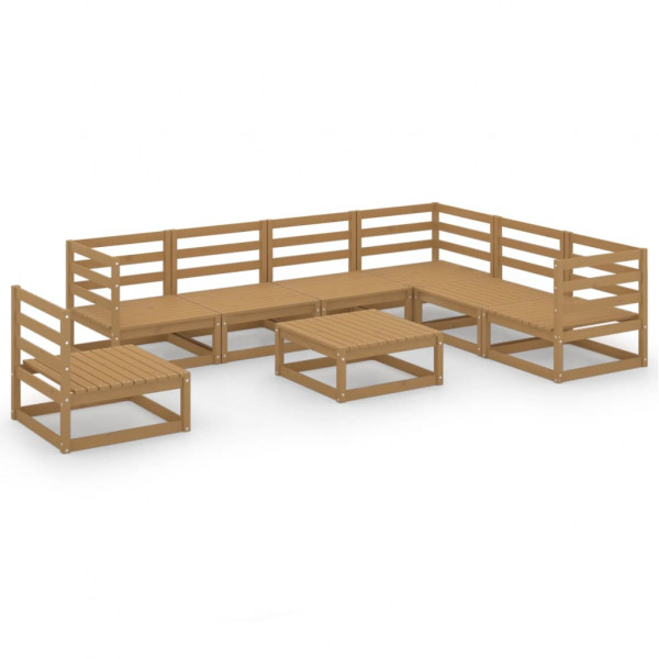 Mobiliário de jardim 8 peças marrom mel madeira maciça de pinheiro D