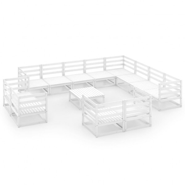 Set de salón de jardín de 13 piezas blanco madera maciza pino Set de salón de jardín de 13 piezas blanco madera maciza pino D