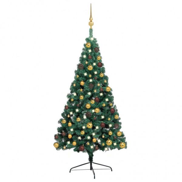 Medio árbol de Navidad con luces y bolas verde 240 cm D