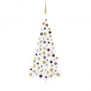 Medio árbol de Navidad con luces y bolas blanco 180 cm D
