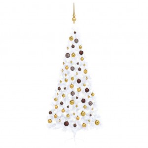 Meia árvore de Natal com luzes e bolas brancas 240 cm D