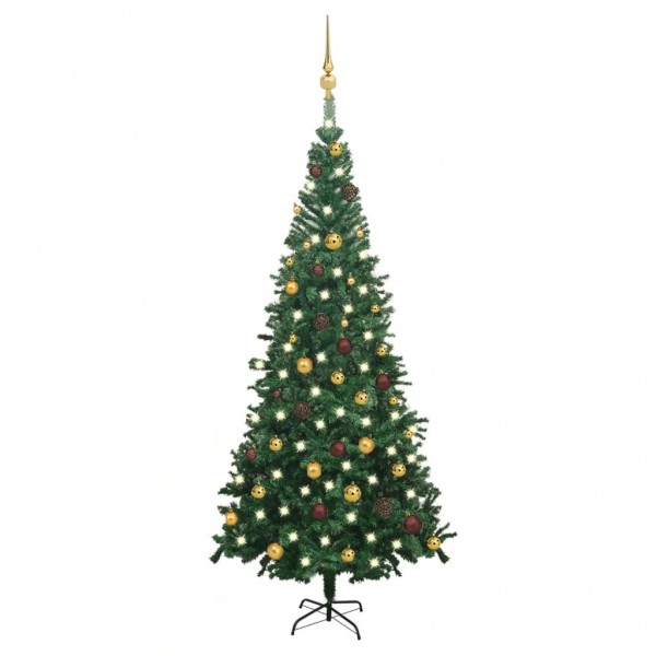 Árbol de Navidad artificial con luces y bolas verde 240 cm D
