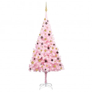 Árbol de Navidad preiluminado con luces y bolas rosa 240 cm D