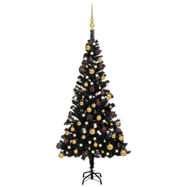 Árvore de Natal pré-iluminada com luzes e bolas preto 120 cm D