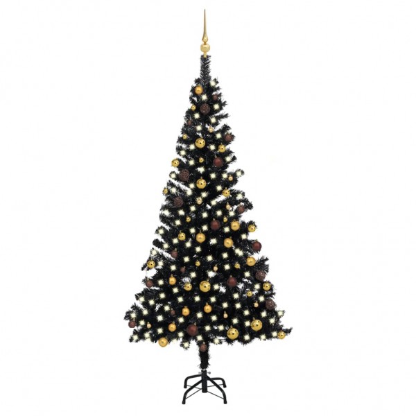 Árvore de Natal pré-iluminada com luzes e bolas pretas 210 cm D