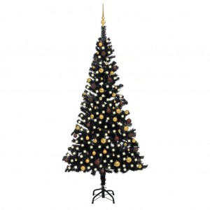 Árbol de Navidad preiluminado con luces y bolas negro 240 cm D