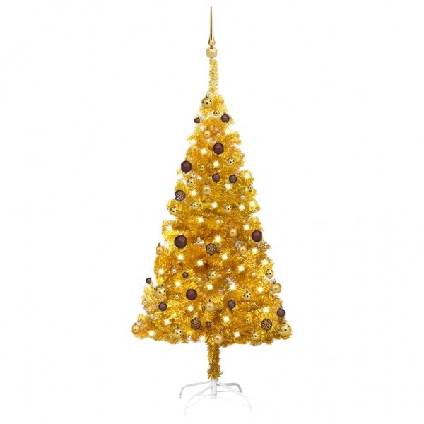 Árvore de Natal pré-iluminada com luzes e bolas de ouro 150 cm D
