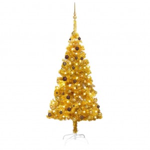 Árvore de Natal pré-iluminada com luzes e bolas de ouro 180 cm D