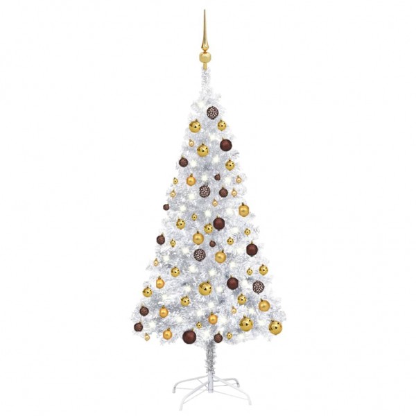 Árbol de Navidad preiluminado con luces y bolas plateado 150 cm D