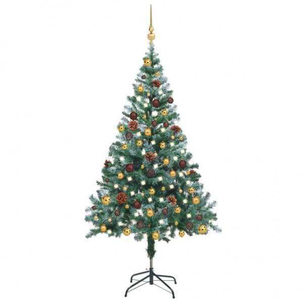 Árvore de Natal gelada com luzes LED. bolas e ananás 150 cm D
