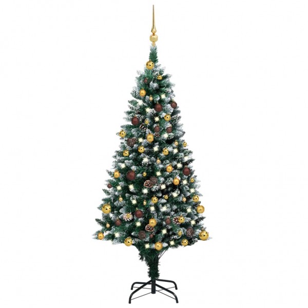 Árvore de Natal gelada com luzes. bolas e ananás 150 cm D