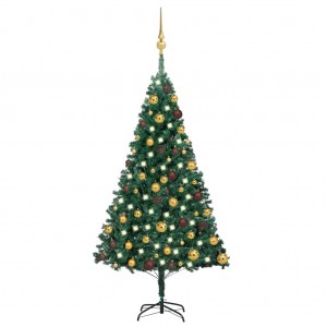 Árbol de Navidad preiluminado con luces y bolas verde 120 cm D