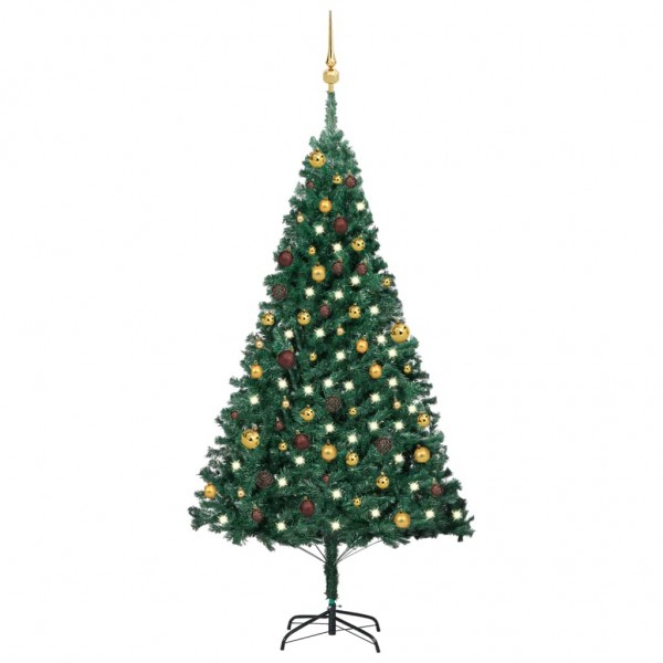Árbol de Navidad preiluminado con luces y bolas verde 180 cm D