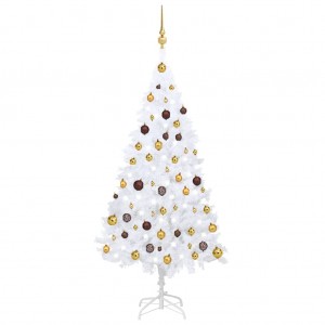 Árbol de Navidad preiluminado con luces y bolas blanco 150 cm D