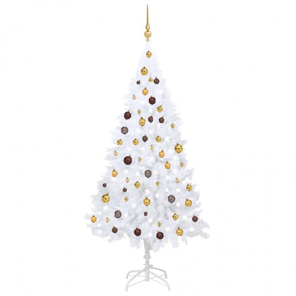Árvore de Natal pré-iluminada com luzes e bolas brancas 180 cm D