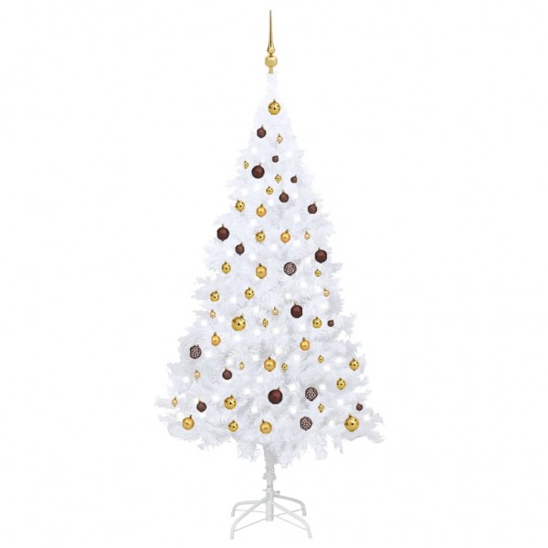Árvore de Natal pré-iluminada com luzes e bolas brancas 210 cm D