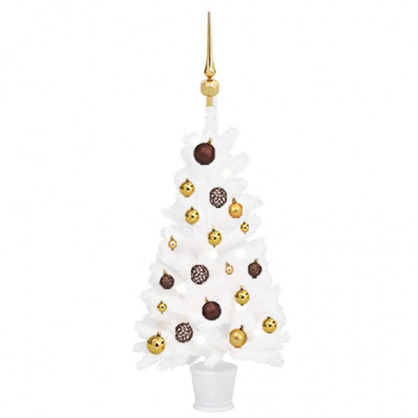 Árvore de Natal pré-iluminada com luzes e bolas brancas 90 cm D