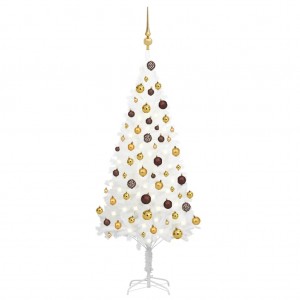 Árbol de Navidad preiluminado con luces y bolas blanco 120 cm D