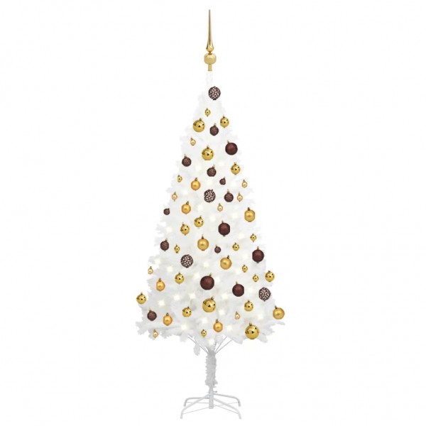 Árvore de Natal pré-iluminada com luzes e bolas brancas 120 cm D