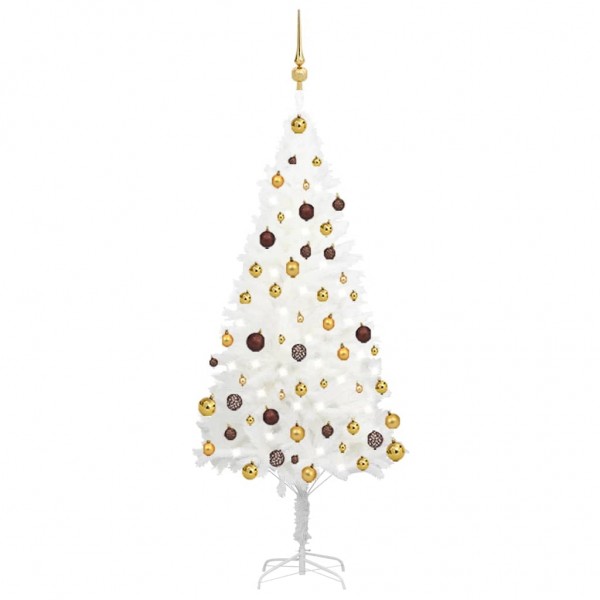Árbol de Navidad preiluminado con luces y bolas blanco 150 cm D