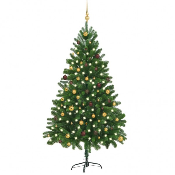 Árbol de Navidad preiluminado con luces y bolas verde 210 cm D