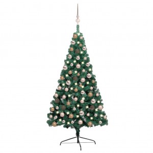 Meia árvore de Natal com luzes e bolas verdes 120 cm D